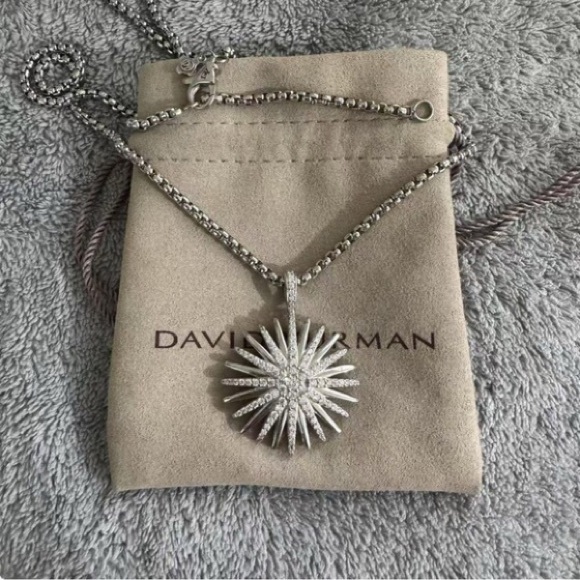 David Yurman Starburst Pendant Necklace in Sterling Silver with Diamonds - Picture 8 of 8